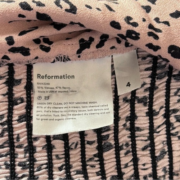 REFORMATION Leopard Sweetheart Neck Puff Sleeve Off-Shoulder Smocked Back Top 4 - Picture 8 of 8